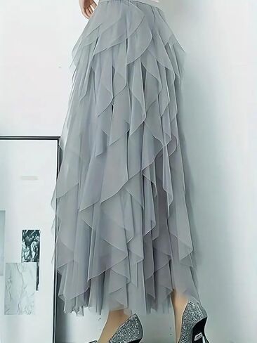 نساء واحد من الحجم تنورة شبكية شبكية تنحنح رقيق متعدد الطبقات متدرج منتفخ tulle (Midi Pink) in Kuwait