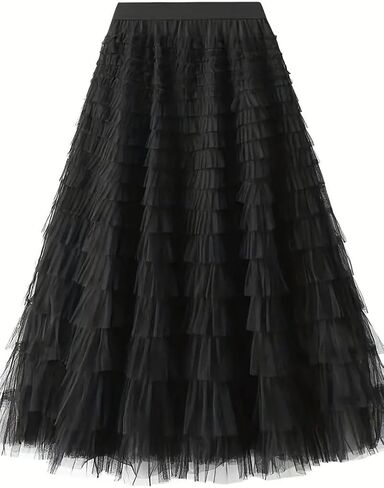 نساء واحد من الحجم تنورة شبكية شبكية تنحنح رقيق متعدد الطبقات متدرج منتفخ tulle (Midi Pink) in Kuwait