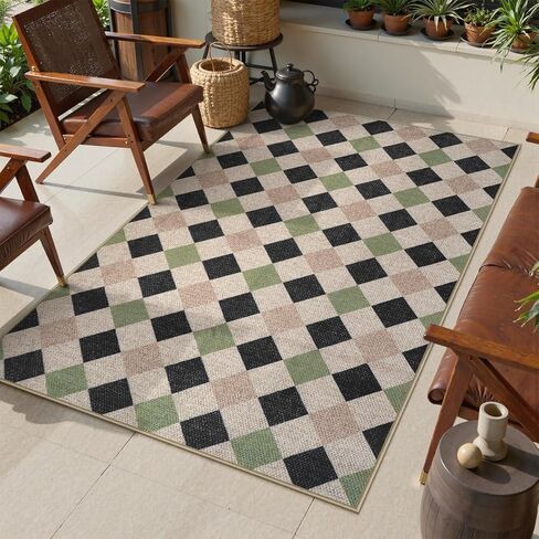 Collive Modern الهندسة السهلة سجادة في الهواء الطلق للشرفة ، سجادة مدخل 3x5 قابلة للغسل سجادة المطبخ غير المنسوجة ، الحصير الأبواب الداخلي مزرعة مزرعة لغرفة نوم خلفية ديكور أمامي in Kuwait