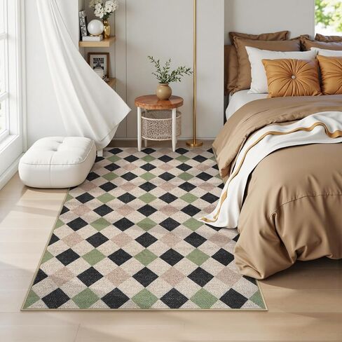 Collive Modern الهندسة السهلة سجادة في الهواء الطلق للشرفة ، سجادة مدخل 3x5 قابلة للغسل سجادة المطبخ غير المنسوجة ، الحصير الأبواب الداخلي مزرعة مزرعة لغرفة نوم خلفية ديكور أمامي in Kuwait