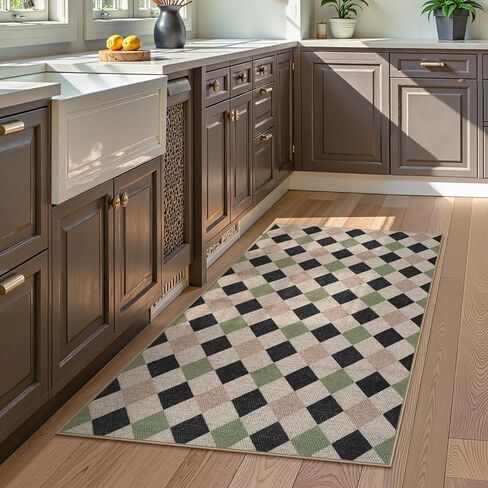 Collive Modern الهندسة السهلة سجادة في الهواء الطلق للشرفة ، سجادة مدخل 3x5 قابلة للغسل سجادة المطبخ غير المنسوجة ، الحصير الأبواب الداخلي مزرعة مزرعة لغرفة نوم خلفية ديكور أمامي in Kuwait