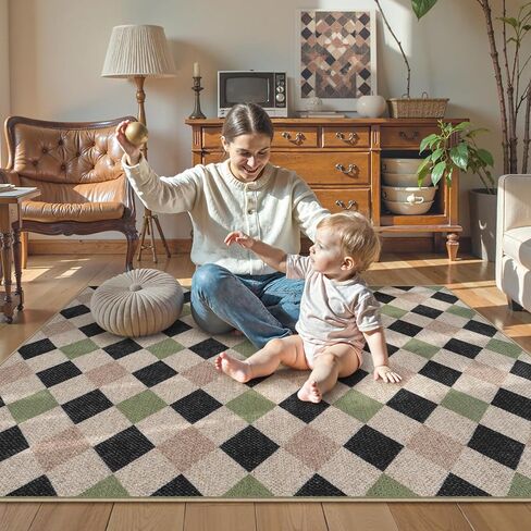 Collive Modern الهندسة السهلة سجادة في الهواء الطلق للشرفة ، سجادة مدخل 3x5 قابلة للغسل سجادة المطبخ غير المنسوجة ، الحصير الأبواب الداخلي مزرعة مزرعة لغرفة نوم خلفية ديكور أمامي in Kuwait