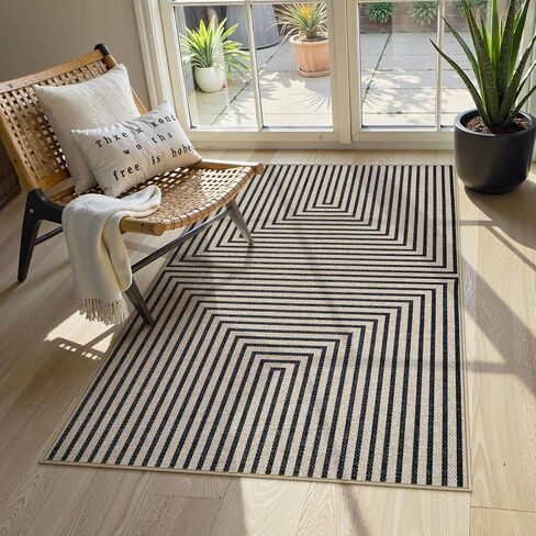 Collive Modern Geometric Easy Jute Outdoor Rug for Porch, 3x5 Washable Entryway Rug Non-Slip Woven Kitchen Carpet, Farmhouse Nautral Indoor Door Mats for Bedroom Backyard Front Decor in Kuwait