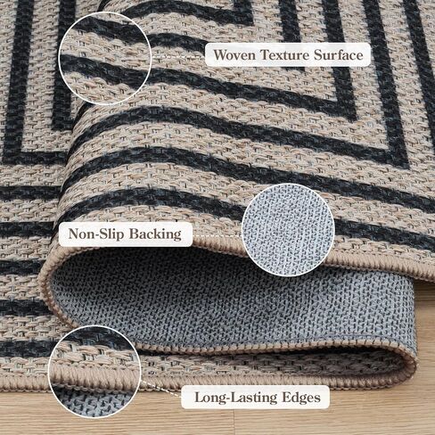 Collive Modern Geometric Easy Jute Outdoor Rug for Porch, 3x5 Washable Entryway Rug Non-Slip Woven Kitchen Carpet, Farmhouse Nautral Indoor Door Mats for Bedroom Backyard Front Decor in Kuwait