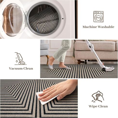 Collive Modern Geometric Easy Jute Outdoor Rug for Porch, 3x5 Washable Entryway Rug Non-Slip Woven Kitchen Carpet, Farmhouse Nautral Indoor Door Mats for Bedroom Backyard Front Decor in Kuwait
