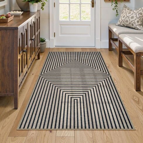 Collive Modern Geometric Easy Jute Outdoor Rug for Porch, 3x5 Washable Entryway Rug Non-Slip Woven Kitchen Carpet, Farmhouse Nautral Indoor Door Mats for Bedroom Backyard Front Decor in Kuwait