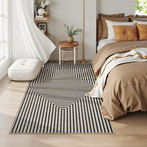 Collive Modern Geometric Easy Jute Outdoor Rug for Porch, 3x5 Washable Entryway Rug Non-Slip Woven Kitchen Carpet, Farmhouse Nautral Indoor Door Mats for Bedroom Backyard Front Decor in Kuwait