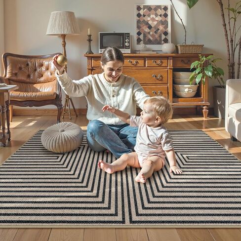 Collive Modern Geometric Easy Jute Outdoor Rug for Porch, 3x5 Washable Entryway Rug Non-Slip Woven Kitchen Carpet, Farmhouse Nautral Indoor Door Mats for Bedroom Backyard Front Decor in Kuwait