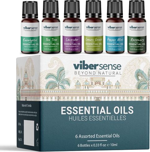Essential Oils Set for Diffusers,Skin,Aromatherapy, Massage | Premium Grade 100% Pure & Natural | 6 Assorted Scents (Orange,Eucalyptus,Tea Tree,Peppermint,Lavender,Lemongrass) 0.33 floz/10ml Each in Kuwait