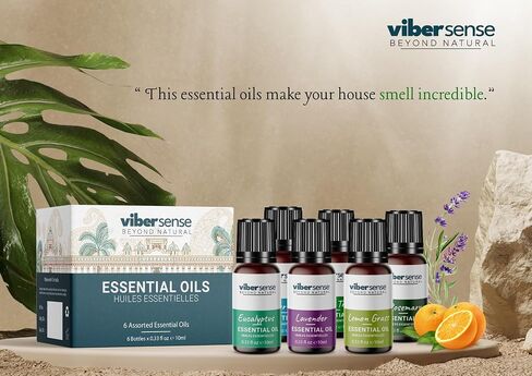 Essential Oils Set for Diffusers,Skin,Aromatherapy, Massage | Premium Grade 100% Pure & Natural | 6 Assorted Scents (Orange,Eucalyptus,Tea Tree,Peppermint,Lavender,Lemongrass) 0.33 floz/10ml Each in Kuwait
