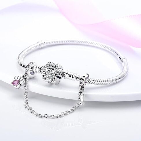 Hapour 925 Sterling Silver Safety Chain Charm Dangle Pendants Clip Beads for Bracelet Bow Knot Love Butterfly Sunflower Stopper Spacer Charm for Women in Kuwait