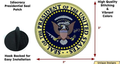 Idiocracy Presidential Seal Military Morale Patch with Decal - Hook and Loop Backed Funny Tactical PVC Patch for Hat, Backpack, Jacket, Vest, Carrier - in Saudi Arabia