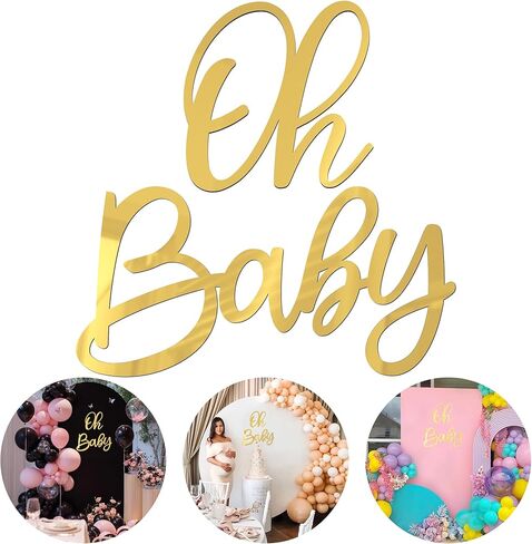 Wokceer Oh Baby Sign for Backdrop Gold 15.7 Inch Baby Sign Backdrop for Baby Shower Party Banner Gender Reveal Boy Girl Decorations Baby's 1st Birthday Party Photography Background Decor in Kuwait