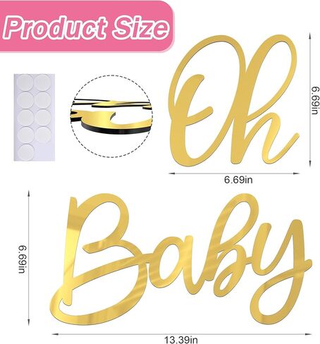 Wokceer Oh Baby Sign for Backdrop Gold 15.7 Inch Baby Sign Backdrop for Baby Shower Party Banner Gender Reveal Boy Girl Decorations Baby's 1st Birthday Party Photography Background Decor in Kuwait