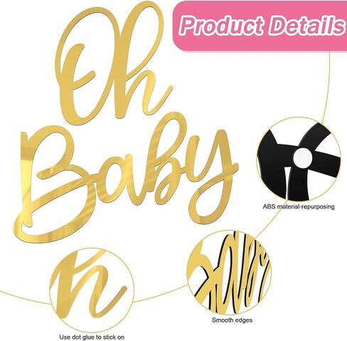 Wokceer Oh Baby Sign for Backdrop Gold 15.7 Inch Baby Sign Backdrop for Baby Shower Party Banner Gender Reveal Boy Girl Decorations Baby's 1st Birthday Party Photography Background Decor in Kuwait