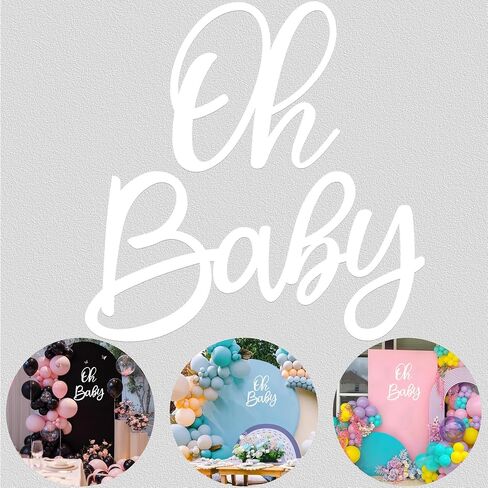 Wokceer Oh Baby Sign for Backdrop Gold 15.7 Inch Baby Sign Backdrop for Baby Shower Party Banner Gender Reveal Boy Girl Decorations Baby's 1st Birthday Party Photography Background Decor in Kuwait