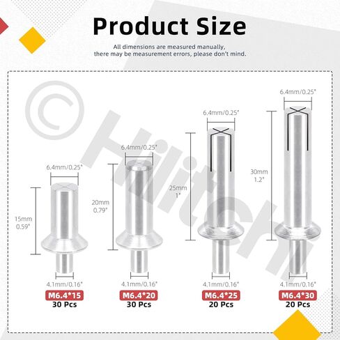 Hilitchi 50Pcs M6.4 x 20mm Hammer Drive Rivets Aluminum Core Rivets Knock Type Expansion Aluminum Rivets Hammer Drive Aluminium Rivets for Home Electronic Equipment in Saudi Arabia