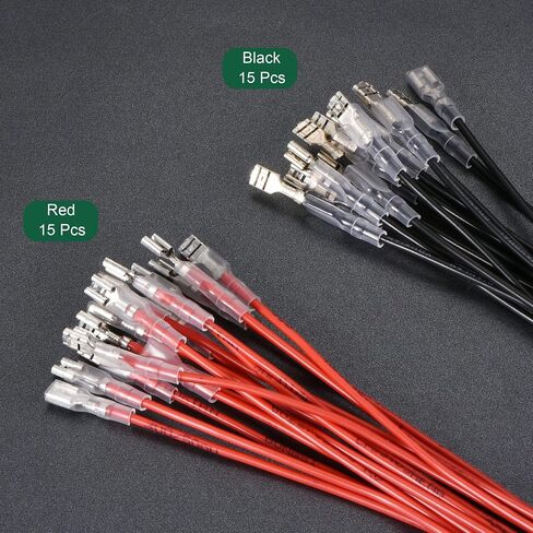 MECCANIXITY Female Spade Crimp Terminal 6.3mm with Insulating Sleeve 20cm 20 AWG Wire Red Black Assortment Kit for Lamp Switch, Set of 25 in Saudi Arabia