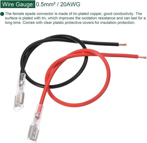 MECCANIXITY Female Spade Crimp Terminal 6.3mm with Insulating Sleeve 20cm 20 AWG Wire Red Black Assortment Kit for Lamp Switch, Set of 25 in Saudi Arabia