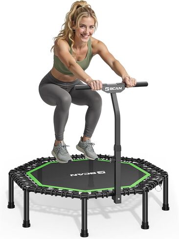 ترامبولين صغير قابل للطي مقاس 51 بوصة من BCAN، ترامبولين للياقة البدنية بوزن يصل إلى 450 رطلًا مع شريط مقبض قابل للتعديل على شكل حرف T، حبال مطاطية صامتة، أكبر وأكثر استقرارًا وأكثر هدوءًا للتمرين للبالغين في الأماكن المغلقة/الحديقة in Kuwait