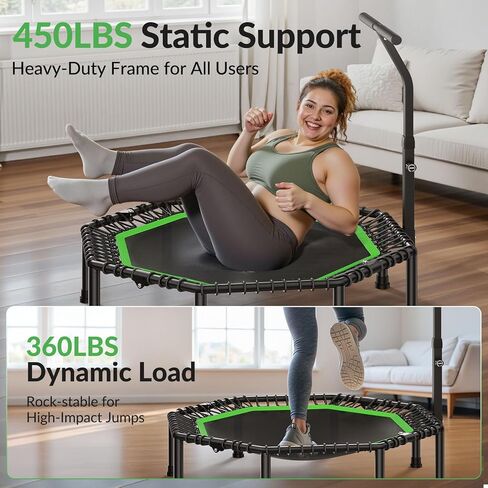 ترامبولين صغير قابل للطي مقاس 51 بوصة من BCAN، ترامبولين للياقة البدنية بوزن يصل إلى 450 رطلًا مع شريط مقبض قابل للتعديل على شكل حرف T، حبال مطاطية صامتة، أكبر وأكثر استقرارًا وأكثر هدوءًا للتمرين للبالغين في الأماكن المغلقة/الحديقة in Kuwait