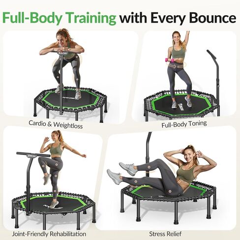 ترامبولين صغير قابل للطي مقاس 51 بوصة من BCAN، ترامبولين للياقة البدنية بوزن يصل إلى 450 رطلًا مع شريط مقبض قابل للتعديل على شكل حرف T، حبال مطاطية صامتة، أكبر وأكثر استقرارًا وأكثر هدوءًا للتمرين للبالغين في الأماكن المغلقة/الحديقة in Kuwait