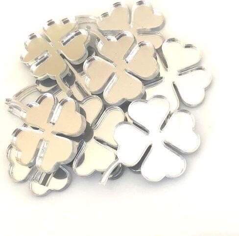 Lucky Clover (4 Leaf) Shaped Crafting Mirrors, Set of 10, Many Colours, Shatterproof Acrylic, Silver Mirror, Pack of 10 x 10cm in Saudi Arabia