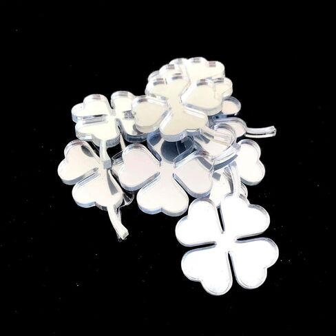 Lucky Clover (4 Leaf) Shaped Crafting Mirrors, Set of 10, Many Colours, Shatterproof Acrylic, Silver Mirror, Pack of 10 x 10cm in Saudi Arabia