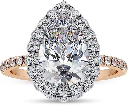 Savearth Diamonds Halo solitaire خواتم الخطبة للنساء ، مركز 10 × 7 مم مقر من الكمثرى مختبر تم إنشاؤه مويسانيت بوعد الوعد لها في الذهب الصلب 10K / 14K أو 925 الفضة الاسترليني in Saudi Arabia