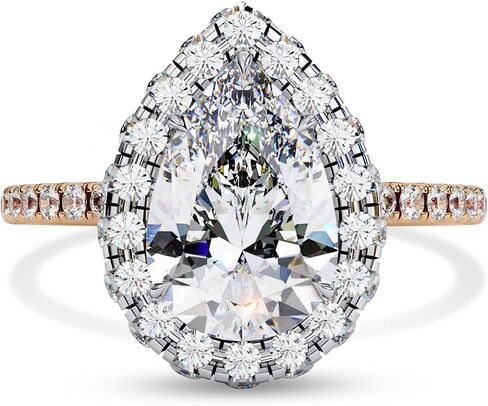 Savearth Diamonds Halo solitaire خواتم الخطبة للنساء ، مركز 10 × 7 مم مقر من الكمثرى مختبر تم إنشاؤه مويسانيت بوعد الوعد لها في الذهب الصلب 10K / 14K أو 925 الفضة الاسترليني in Saudi Arabia