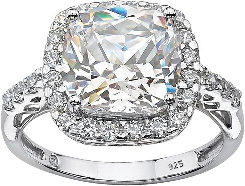PalmBeach Platinum-plated Sterling Silver Cushion Created White Sapphire Halo Engagement Ring Sizes 6-10 Size 10 in Saudi Arabia