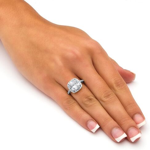 PalmBeach Platinum-plated Sterling Silver Cushion Created White Sapphire Halo Engagement Ring Sizes 6-10 Size 10 in Saudi Arabia