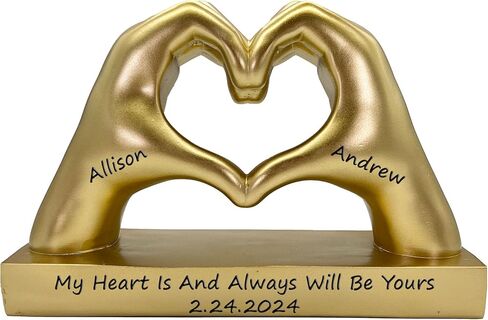 Gold Heart Shape Hand Statue Personalized for Girlfriend, Wife, Valentine's Day Gifts for Women, Couples, Decorations, Trendy Room Decor, Custom with Names, Wedding Anniversary, Birthday in Kuwait