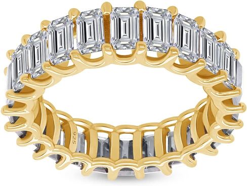 Affy Emerald Shape White Zirconia Zirconia Beaternity Band Ring في الذهب 14K على الفضة الاسترليني (9.00 CTTW) in Kuwait