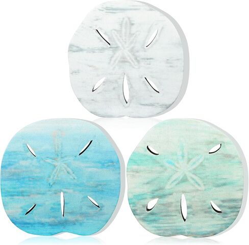 Qunclay 3 Pcs Wooden Sand Dollars Table Decor Sand Dollar Beach Room Decor Coastal Wall Centerpieces Farmhouse Decoration for Home Office Bedroom Table Shelf Desk in Saudi Arabia