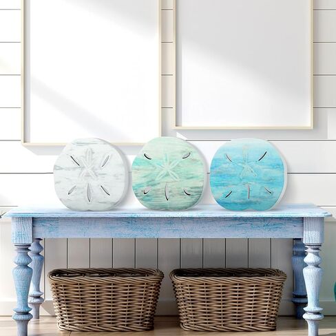 Qunclay 3 Pcs Wooden Sand Dollars Table Decor Sand Dollar Beach Room Decor Coastal Wall Centerpieces Farmhouse Decoration for Home Office Bedroom Table Shelf Desk in Saudi Arabia