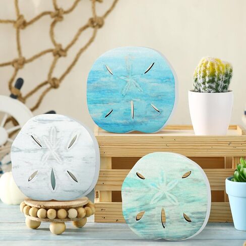 Qunclay 3 Pcs Wooden Sand Dollars Table Decor Sand Dollar Beach Room Decor Coastal Wall Centerpieces Farmhouse Decoration for Home Office Bedroom Table Shelf Desk in Saudi Arabia