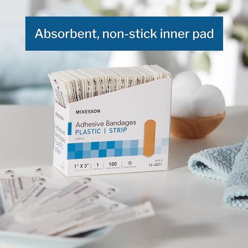 McKesson Adhesive Bandages, Sterile, Plastic Strip, 1 in x 3 in, 100 Count, 1 Pack in Saudi Arabia