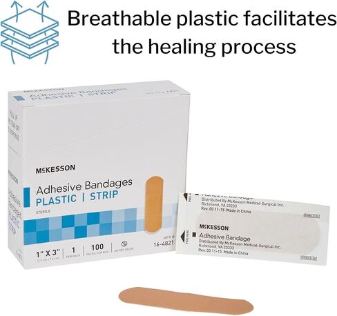 McKesson Adhesive Bandages, Sterile, Plastic Strip, 1 in x 3 in, 100 Count, 1 Pack in Saudi Arabia