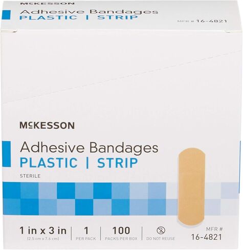 McKesson Adhesive Bandages, Sterile, Plastic Strip, 1 in x 3 in, 100 Count, 1 Pack in Saudi Arabia