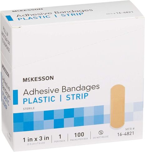 McKesson Adhesive Bandages, Sterile, Plastic Strip, 1 in x 3 in, 100 Count, 1 Pack in Saudi Arabia