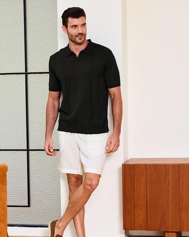 Kallspin Men's Cotton Knit Polo Shirt Short Sleeve Textured Ribbed Collar Stylish Summer Beach Casual Polo in Kuwait