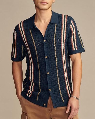 Men's Vintage Knit Polo Shirt Short Sleeve Striped Multicolor Button Down Knitting Golf Shirts Top in Saudi Arabia