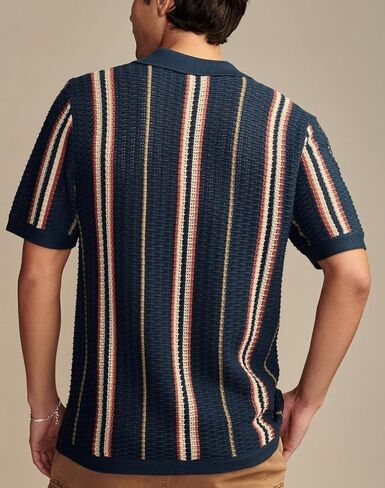 Men's Vintage Knit Polo Shirt Short Sleeve Striped Multicolor Button Down Knitting Golf Shirts Top in Saudi Arabia
