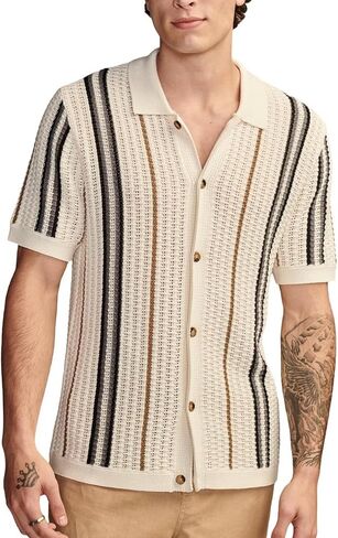 Men's Vintage Knit Polo Shirt Short Sleeve Striped Multicolor Button Down Knitting Golf Shirts Top in Saudi Arabia