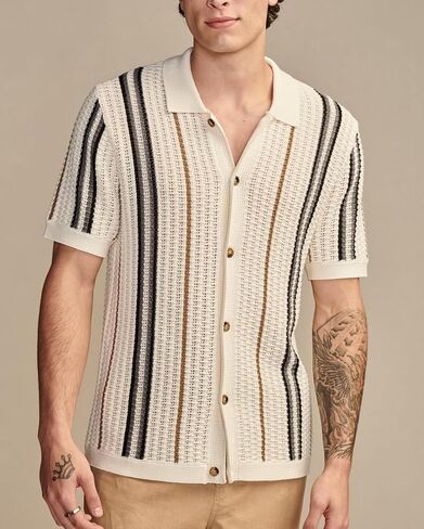 Men's Vintage Knit Polo Shirt Short Sleeve Striped Multicolor Button Down Knitting Golf Shirts Top in Saudi Arabia