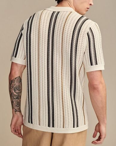 Men's Vintage Knit Polo Shirt Short Sleeve Striped Multicolor Button Down Knitting Golf Shirts Top in Saudi Arabia
