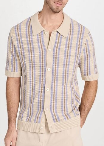 Men's Vintage Knit Polo Shirt Short Sleeve Striped Multicolor Button Down Knitting Golf Shirts Top in Saudi Arabia