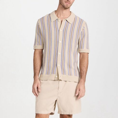Men's Vintage Knit Polo Shirt Short Sleeve Striped Multicolor Button Down Knitting Golf Shirts Top in Saudi Arabia