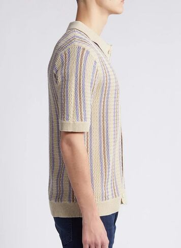 Men's Vintage Knit Polo Shirt Short Sleeve Striped Multicolor Button Down Knitting Golf Shirts Top in Saudi Arabia